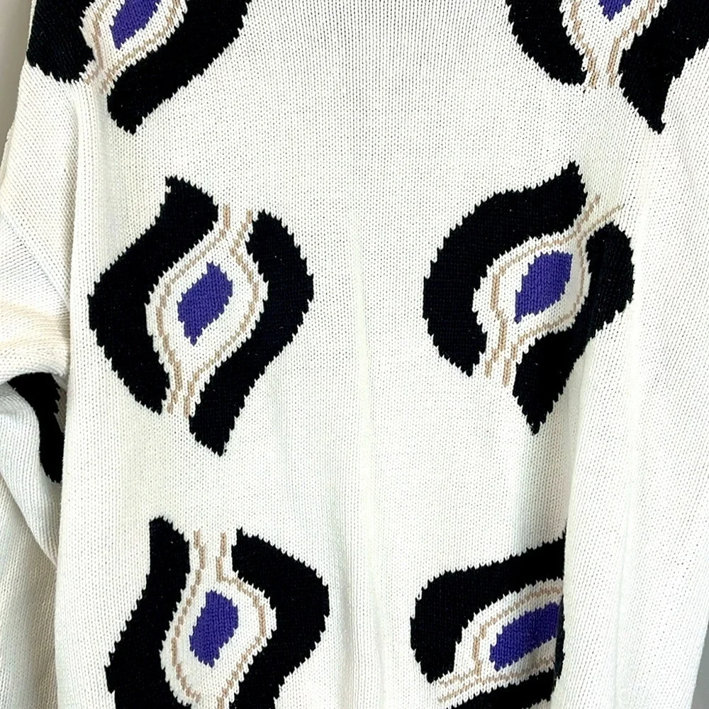 Vintage 90s Henry Grethel Men's Sweater Cardigan Size Medium White Purple Black